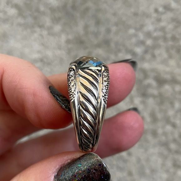 DAVID YURMAN Prasiolite & Diamond .925 Silver Sculpted Cable Cocktail Ring EUC - Picture 5 of 10